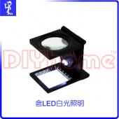 帶燈放大鏡.照布鏡 (白光LED有刻度顯示) 附收納套